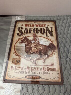 Vintage Western Saloon Metal Tin Signs- Rustic Wall Decor for Cafe, Bar, or Home